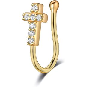 Cross Fake Nose Ring for Women Girls Stainless Steel Non-Piercing Nose Cuffs Adjustable CZ Clip On Nose Rings Fake Nose Jewelry