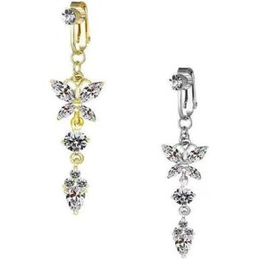 2PCS Fake Belly Ring Fake Belly Piercing Button Ring Fake Belly Button Piercing Clip on Belly Button Rings Butterfly Heart Silver Gold