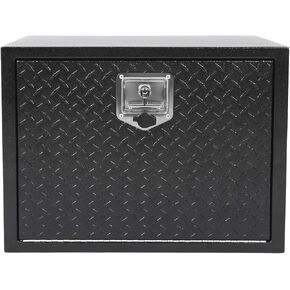 Underbody Truck Tool Box Steel Storage Box,24 x 18 x 18 inch Tool Chest Organizer Box with Aluminum Door For Pickup,Truck Bed, RV, Trailer,Heavy Duty Waterproof Black toolbox w/Lock & Keys