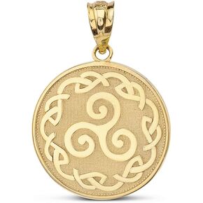 Solid 14k Yellow Gold Triskele Triskelion Triple Spiral Celtic Knot Disc Charm Pendant
