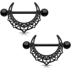 Melighting Black Nipple Rings 14G Moon Nipple Piercing Jewelry for Women Stainless Steel 316L Heart Nipple Barbell Nipple Jewelry Body Piercing Jewelry