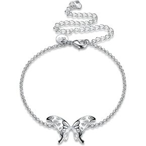 Fashion Jewelry 925 Sterling Silver Butterfly Wings Adjustable Chain Anklet