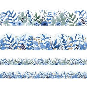 Eucalyptus Bulletin Board Border Decor 49.2ft Two Sided Blue Eucalyptus Die-Cut Border Trim for Classroom Decoration School Family Party Leaves Border