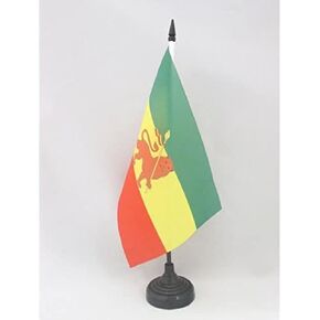 Ethiopia with lion Table Flag 5'' x 8'' - Lion of Judah Ethiopian Desk Flag 21 x 14 cm - Black plastic stick and base - AZ FLAG