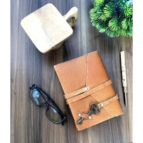 The Tannery Handmade Vintage Leather Journal With Key and Handmade Paper - Beautiful and Nostalgic Personal Journal, Sketchbook & Notebook - Camel Brown - 7x5
