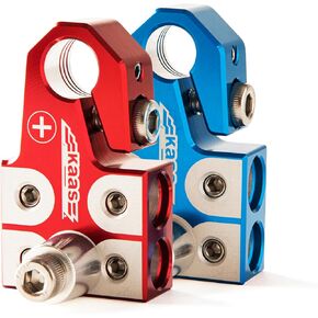 Kaas Lead Acid Battery Terminal Clamps, Positive and Negative Set, for SAE/DIN/EN Tapered Top Post, 4-Way Connectors, Compatible with 8AWG to 4/0 AWG, includes OEM Top Post Adapter
