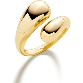 NOKMIT Chunky Gold Dome Rings for Women Bypass Teardrop Ring Simple Adjustable Wrap Open Statement Band Gold Silver Tone High Polished Smooth Comfort Fit (Gold, 5)