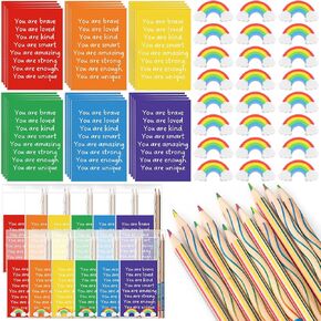 24 Sets 24 Sets Back to School Gifts for Students Includes 24 Rainbow Mini Notepads Motivational Mini Pocket Notepad 48 Rainbow Erasers 48 Rainbow Colored Pencils First Day of School Gifts