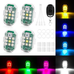 4PCS Wireless LED Strobe Lights with Remote Control, High Brightness 7 Colors USB Rechargeable Flashing Lights, Anti-Collision Lights for Car Motorcycle Drone Bike Truck
