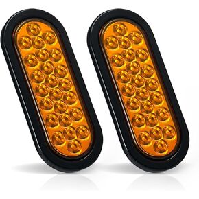 2Pcs 6.3" Oval LED Strobe Lights 24 LED Trailer Tail Lights Amber 6.3 Inch Oval LED Strobe Light Stop Turn Tail Light Brake Lights Flush Mount w/Rubber Grommets 3-Prong Wire Pigtails 10-30V