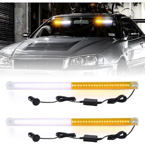 Emergency Strobe Traffic Advisor Light Bar,6 Flashing Modes Dash Safety Warning Flashing Light,Amber White Front/Rear Windshield Strobe Light for 10-30V Truck Vehicle-2 Pack
