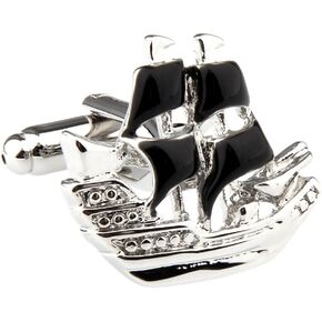 Boat Sailing Ship Sailboat Pair Cufflinks in a Presentation Gift Box & Polishing Cloth