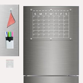 Acrylic Magnetic Calendar for Fridge,1pack Clear Magnetic Calendar Planner, Monthly and Clear Calenda with Markers,Reusable Planner and Whiteboard,Clear Fridge Calenda for Chore Chart