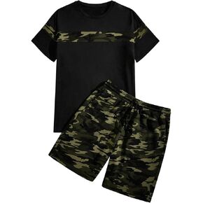 GORGLITTER Men's 2 Piece Outfits Camo Short Sleeve T Shirt and Gym Shorts Set