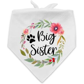 PNTKION Funny White Flower Pattern Cotton Pet Dog Bandana, Soon to Be Big Sister, Pet Dog Pregnancy Announcement, Gender Reveal Photo Prop Triangle Bibs Accessories for Dog Lovers Owner Gift
