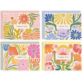 S&O Thank You Cards with Envelopes - Blank Stylish papers for Handwritten Messages -Set of 24 decor sheets and Envelopes - Assorted cute Cards with Stylish Color covers to Mix & Match