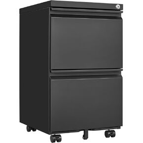 3 Drawer Metal Mobile Vertical Locking File Cabinet with Lock,Under Desk Rolling Storage for Supplies, Files Rolling Filing Cabinets for Home Office Organizer Letters/Legal/A4 (Black)