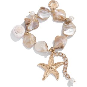 Oversized Shells and Starfish Bracelet, Pearl and Clam Bracelet Boho Bridal Jewelry, Summer Beach Shells and Starfish Jewelry, Natural Shell and Pearl bracelet