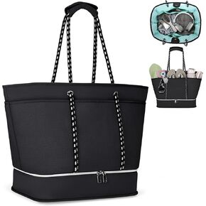 RAINSMORE Neoprene Beach Bags for Women 40L Waterproof Sandproof Travel Beach Tote Bag with Shoe Compartment Swim Pool Bag