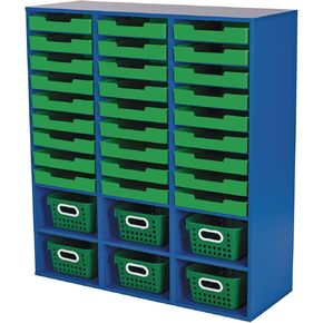 Really Good Stuff Purple 27-Slot Mail and Supplies Center with 27 Trays, 6 Cubbies, and Baskets Single Color - 1 Mail Center, 27 Trays, 6 Baskets