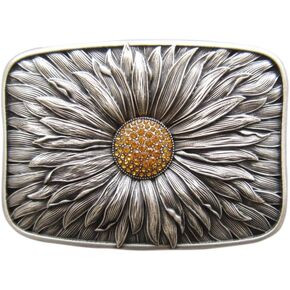 Vintage Silver Plated Rhinestones Blooming Daisy Bling Belt Buckle