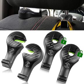 4 Pack Car Headrest Hooks with Locking Design - Upgraded Universal Vehicle Organizer Car Back Seat Headrest Hanger Holder for Bag Purse Cloth Grocery - Black