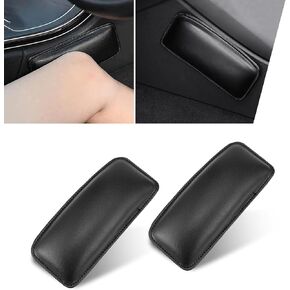 2 PCS Car Knee Cushion Pads, 7" x 3.1" Smooth Leather + Soft Memory Foam Leg Pressure Relief Pad, Central Control Thigh Support Pillow, Universal Portable Adhesive Accessory for Cars (Black)
