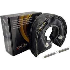 Xinhan T25 T3 T4 T6 Turbocharger Fiberglass Turbo Shield Turbo Blanket High Temperature with 2 springs fastener (Black, T4)