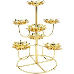 Ghee Lamp Golden Lotus Ghee Lamp Holder Butter Lamp Holder Tibetan Brass Oil Lamp Lotus Candle Stand for Temples Home Table Decorative