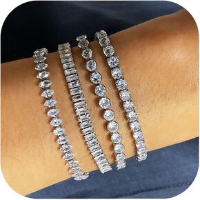 4pcs Silver Tennis Bracelets for Women Cubic Zirconia Bracelet Prom Bracelet Silver Gold Wedding Jewelry Cz Tennis Bracelet Iced Out Stackable Bracelet Set Bling Jewelry Set Women Gifts