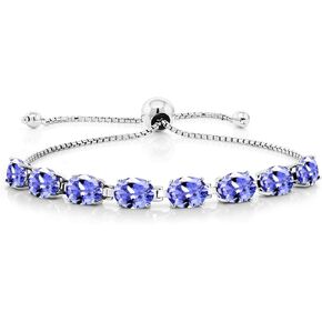 Gem Stone King 6.00 Cttw Blue Tanzanite Tennis Bracelet For Women In 925 Sterling Silver | Gemstone December Birthstone | Oval 7X5MM | Fully Adjustable Up to 9 Inch