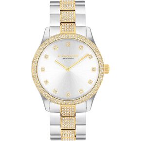 Coach Brooks Men's and Women's 2H Quartz Watch - Crystals on Bezel, Dial, and Center Links on Steel Bracelet - Water Resistant up to 3ATM - Gift for Him or Her - Perfect for Day and Evening - 38mm