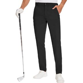 SPECIALMAGIC Golf Pants Men Stretch Slim fit Hiking Travel Lightweight Dress Casual Tapered Pants with Zipper Pockets Black 32W30L