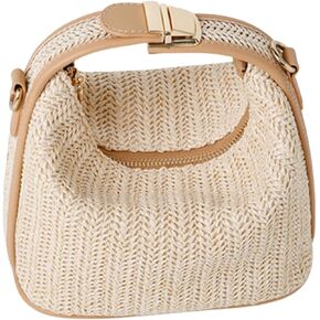 Straw Woven Crossbody Bag for Women, Handmade Beach Tote, Summer Top Handle Bucket Purse