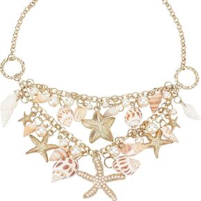 Shell Starfish Necklace Bracelet Conch Statement Chunky Necklace Mermaid Costume Jewelry Beach Jewelry for Women