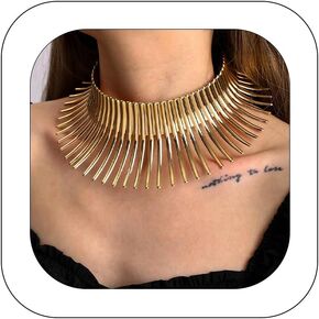African Statement Bib Necklace for Women Men Fashion Chunky Collar Necklace Tribal Jewelry Exaggerated Gold Costume Necklace