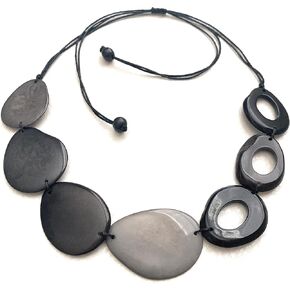 Tagua Nut Necklace in Black, Gray Vegetable Ivory Necklace. Handmade Tagua Jewelry Gray Black TAG657BLK 0