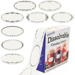 400 Dissolvable Canning Labels for Mason Jars, Small Pantry Labels 1 x 2⅛ inch, Water-Soluble Stickers-8 Designs