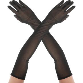Black Mesh Gloves 21.6 Inch Sheer Long Gloves 1920s Sexy Mesh Tulle Gloves Black Sheer Gloves Women Sheer Black Arm Sleeves Opera Gloves Stretchy Elbow Length Gloves for Party Dance Bridal Gloves