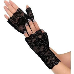 Women Black Novelty Gloves,Fingerless Lace Gloves Elegant Short Lace Gloves for 20s Evening Party/Halloween Costume Accessories
