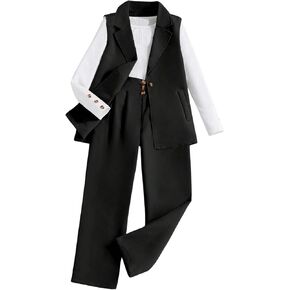 Milumia Girl's 3 Piece Outfits Long Sleeve Tee Shirt and Blazer Vest with Pants