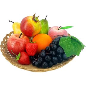 9 PCS Artificial Fruits, Fake Fruits for Decortion Lifelike Realistic, Assorted Faux Fruits Decor for Dining Table Display Fruits Pack Party Chirstmas Decortion Red Apple Grape Peach Oranges