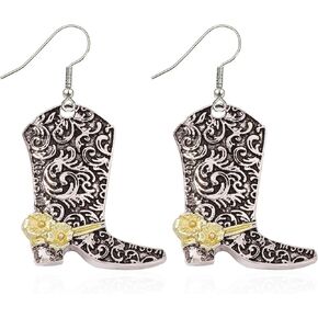 Just Follow Texas Boots Spur Dangle Earrings – Exquisite Rodeo Boho for Fancy Dress and Costume