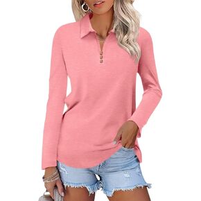 ORANDESIGNE Women's Long Sleeve Tops Polo Ladies Shirts Fall Collared Casual Tunics Blouses