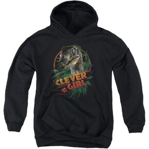 Popfunk Jurassic Park Clever Girl Kids Youth Pullover Hoodie & Stickers, Black