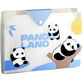 Cute Accordion File with 8 Pocket,Panda Animal Expanding File Folder Jackets for Documents with Labels,Letter A4 Size Paper Bill Receipt Organizer (Blue)