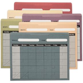 Y YOMA 6 Pack File Folder Jackets Letter Size Paper Pocket File Folder with Reinforced Straight-Cut Tab Pre-Printed Job Folders No Expansion Organizer for Office, Assorted Colors, Calendar Design