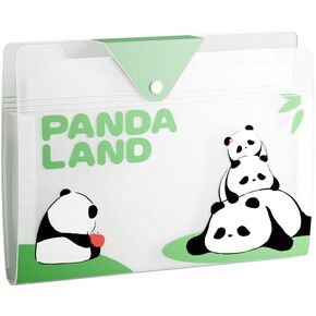 Cute Accordion File with 8 Pocket,Panda Animal Expanding File Folder Jackets for Documents with Labels,Letter A4 Size Paper Bill Receipt Organizer (Blue)