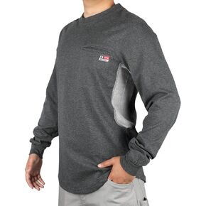 BOCOMAL FR Shirts for Summer Breathable Vented Design 6oz Heather Jersey Flame Resistant Long Sleeve Crew T shirt