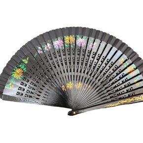 New Spanish Black Floral Vintage Spanish Folding Fan Doubled-Side Flower Wood Fan for Wedding Party Decor/Dancing Hand Fan/table Setting /B004